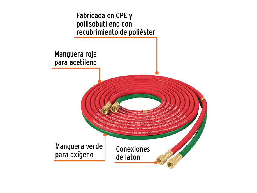 Manguera Cuata Reforzada Truper 103297, 6 m para Oxiacetileno - Foto 2 | aztools.co
