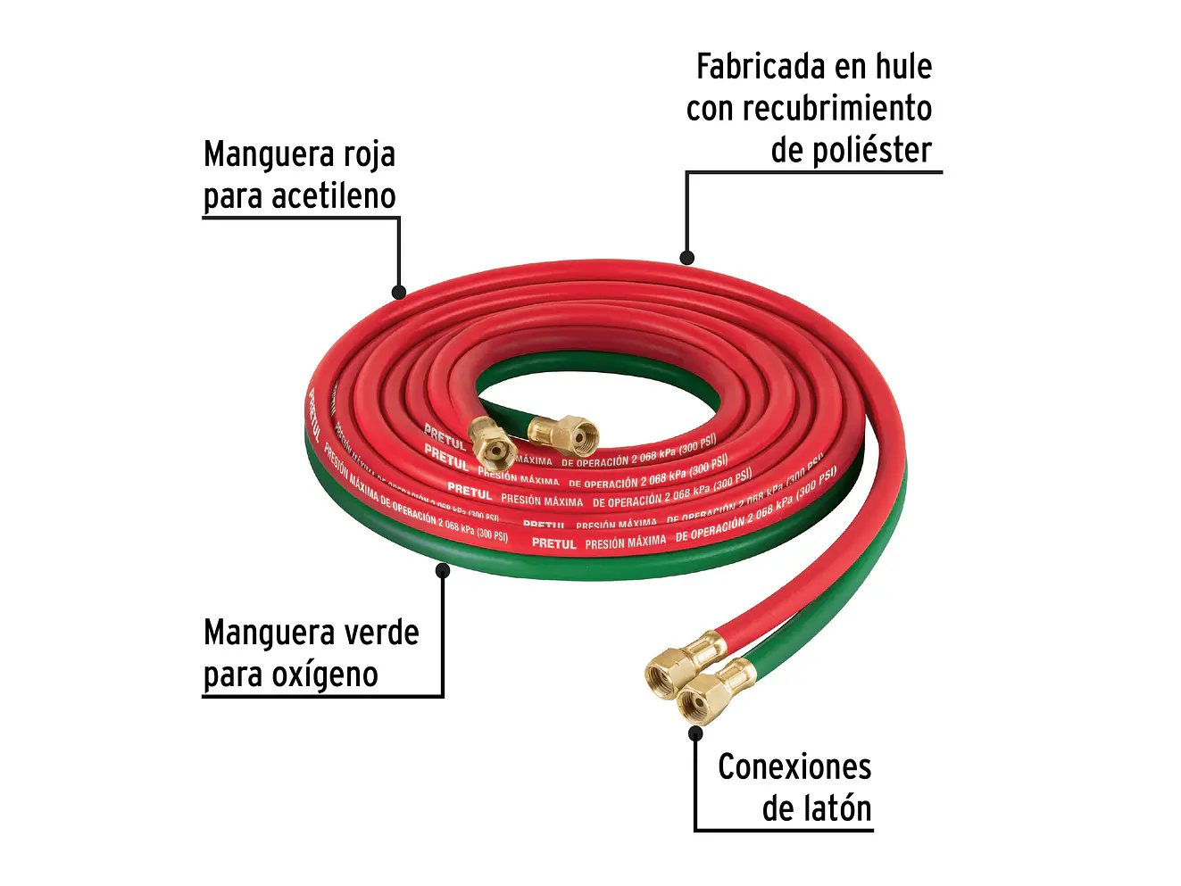 Manguera Cuata Reforzada Pretul 28301, 4.5 m para Oxiacetileno - Foto 2 | aztools.co