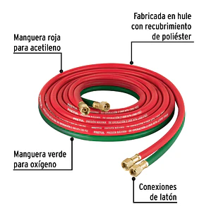 Manguera Cuata Reforzada Pretul 28301, 4.5 m para Oxiacetileno