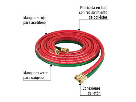 Manguera Cuata Reforzada Pretul 28301, 4.5 m para Oxiacetileno - Foto 2 | aztools.co