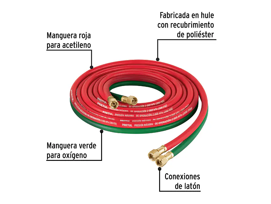 Manguera Cuata Reforzada Pretul 28301, 4.5 m para Oxiacetileno - Foto 2 | aztools.co
