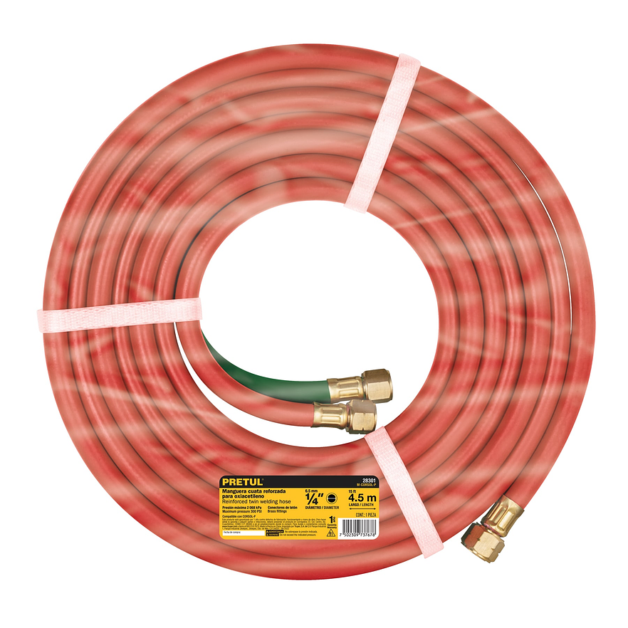 Manguera Cuata Reforzada Pretul 28301, 4.5 m para Oxiacetileno - Foto 3 | aztools.co