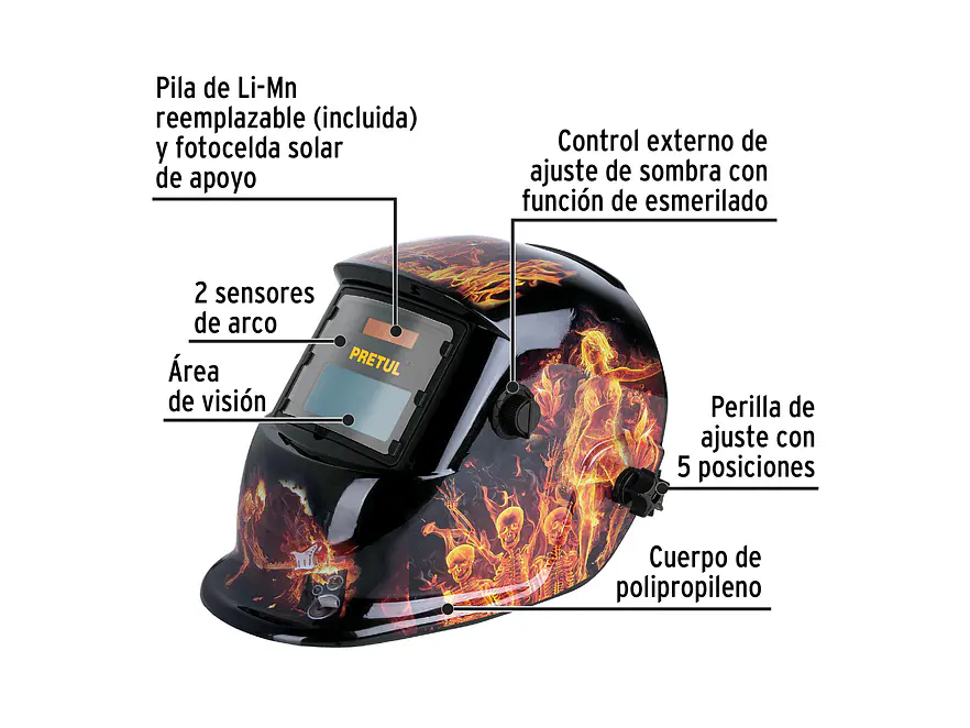 Careta Electrónica para Soldar Pretul 27355, Fuego, Sombra 9-13 - Foto 2 | aztools.co