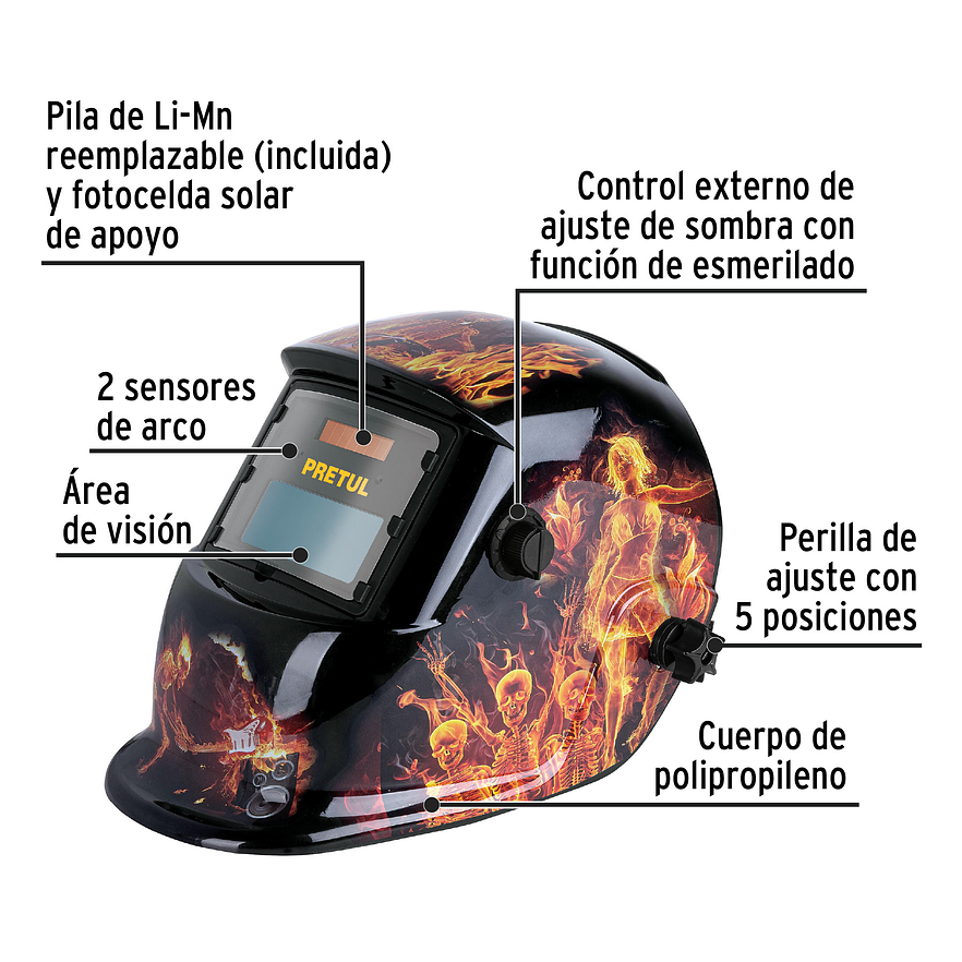 Careta Electrónica para Soldar Pretul 27355, Fuego, Sombra 9-13 - Foto 2 | aztools.co