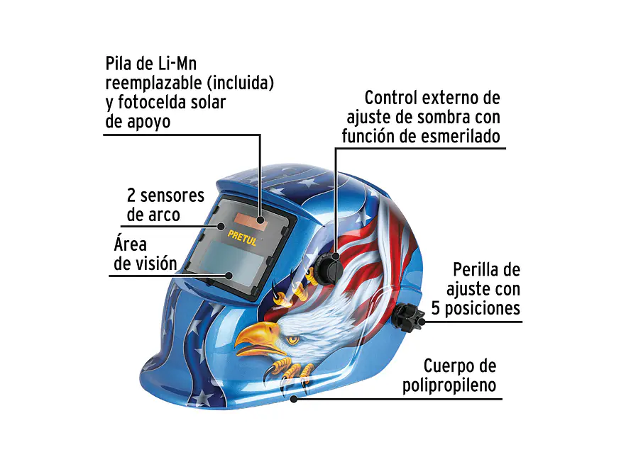 Careta Electrónica para Soldar Pretul 29011, Águila, Sombra 9-13 - Foto 2 | aztools.co