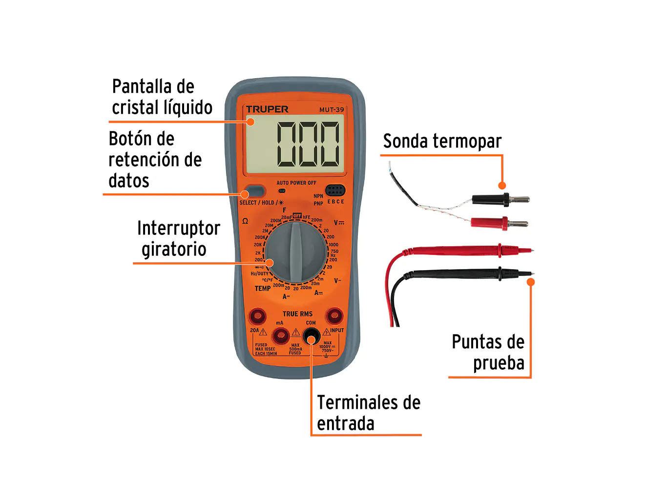 Multimetro Digital Profesional Truper 10402 - Funciones Avanzadas - Uso General - Foto 2 | aztools.co