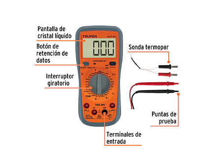 Multimetro Digital Profesional Truper 10402 - Funciones Avanzadas - Uso General - Foto 2 | aztools.co