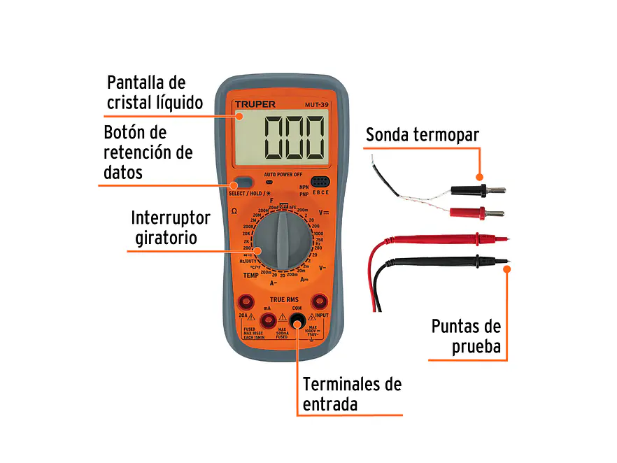 Multimetro Digital Profesional Truper 10402 - Funciones Avanzadas - Uso General - Foto 2 | aztools.co