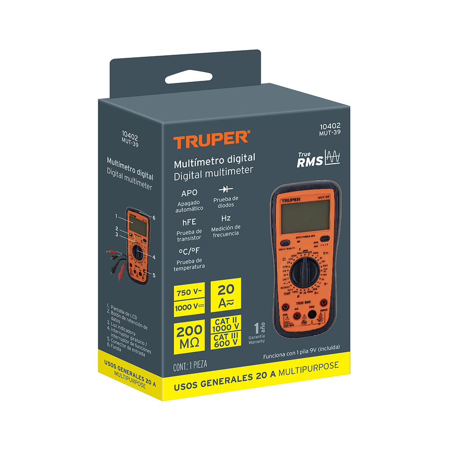 Multimetro Digital Profesional Truper 10402 - Funciones Avanzadas - Uso General - Foto 5 | aztools.co