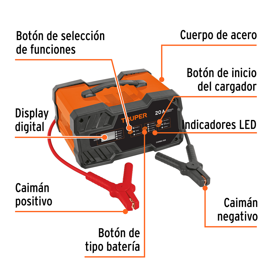 Cargador Automático de Baterías Truper 104011, 100 A, 12V y 24V - Foto 2 | aztools.co