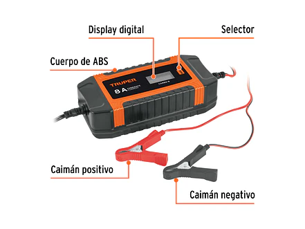 Cargador y Mantenedor Automático Truper 104010, 8 A, 12V y 24V - Foto 2 | aztools.co