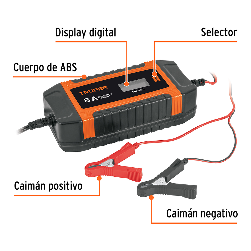 Cargador y Mantenedor Automático Truper 104010, 8 A, 12V y 24V - Foto 2 | aztools.co
