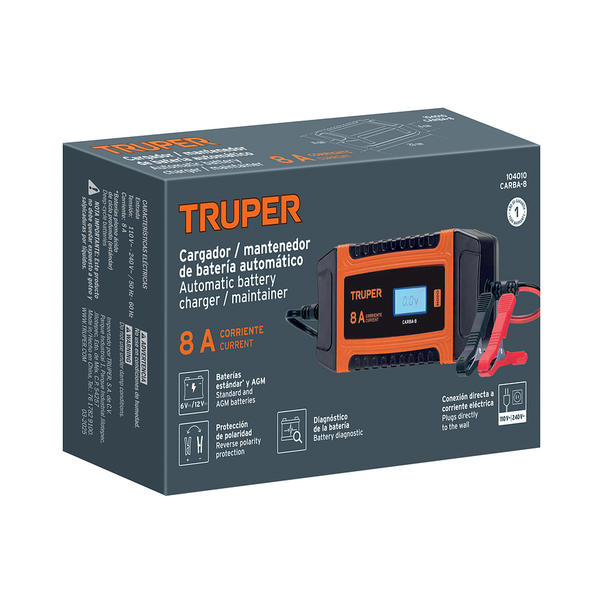 Cargador y Mantenedor Automático Truper 104010, 8 A, 12V y 24V - Foto 6 | aztools.co
