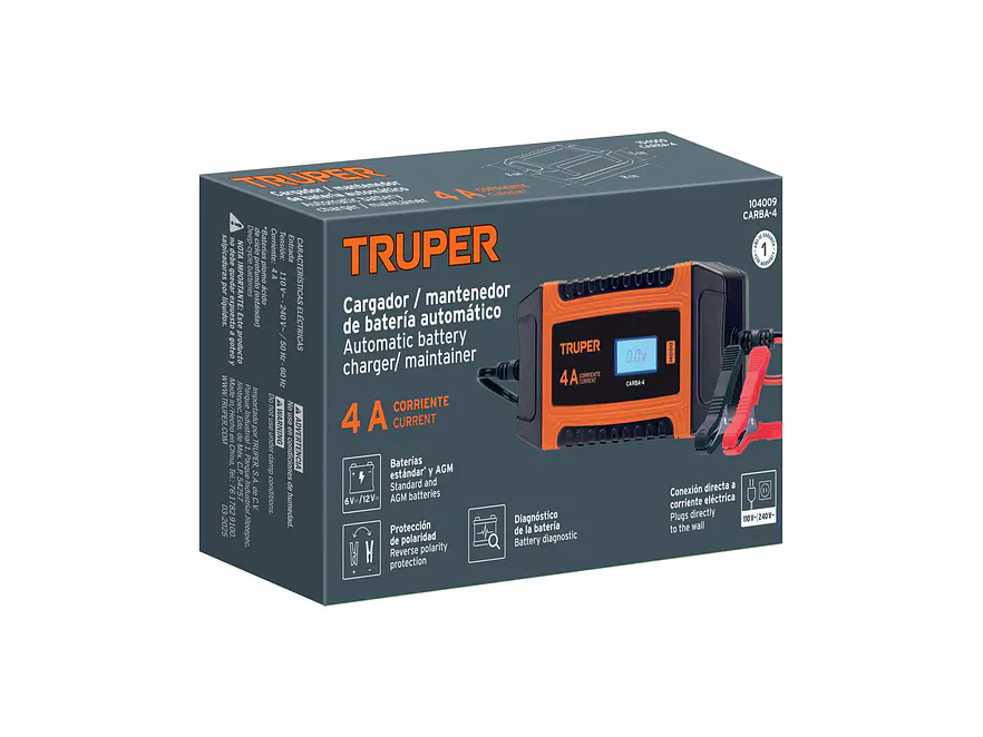 Cargador y Mantenedor Automático Truper 104009, 4 A, 6V y 12V - Foto 6 | aztools.co