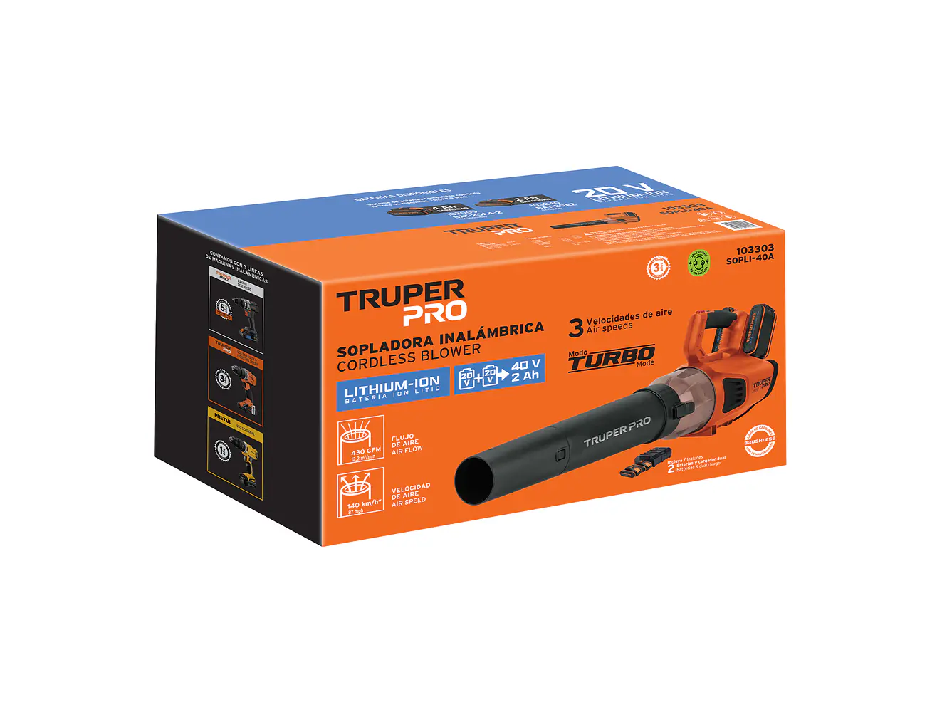 Sopladora inalámbrica Truper 103303, 40V, 2 baterías 2Ah, 1 carg.dual - Foto 4 | aztools.co