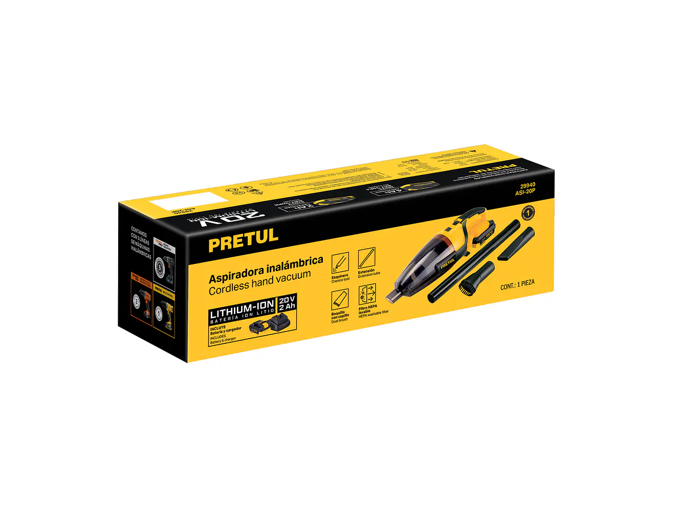 Aspiradora Inalámbrica Para Carro Pretul  29940, 20V, 1 batería 2Ah - Foto 2 | aztools.co