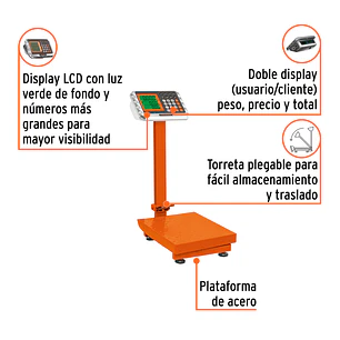 Báscula electrónica de plataforma para mostrador Truper 103112, 80 kg, 