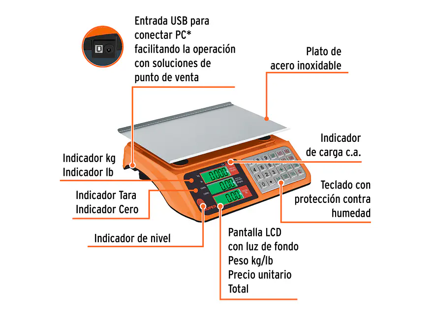 Báscula electrónica multifunciones Truper 103131, capacidad 40 kg USB - Foto 2 | aztools.co