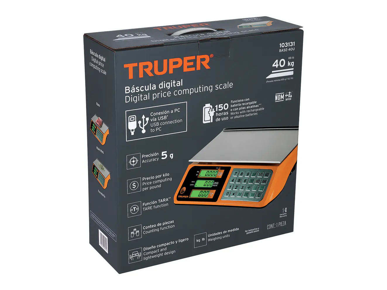 Báscula electrónica multifunciones Truper 103131, capacidad 40 kg USB - Foto 4 | aztools.co