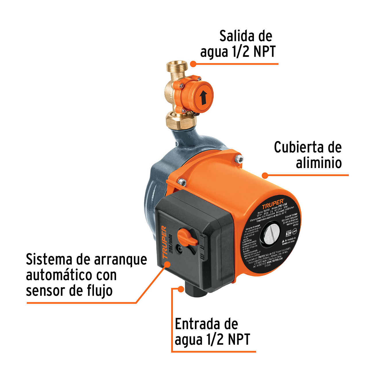 Bomba presurizadora 1/6 HP Truper 103355, con sensor regulable,  2