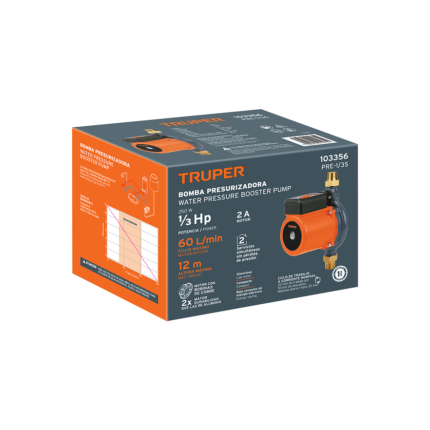 Bomba presurizadora Truper 103356, 1/3 HP , 5