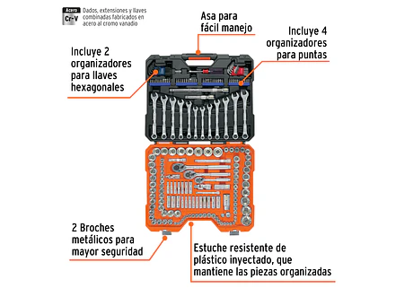 Juego de herramientas de 199 piezas Truper 12894, 1/4