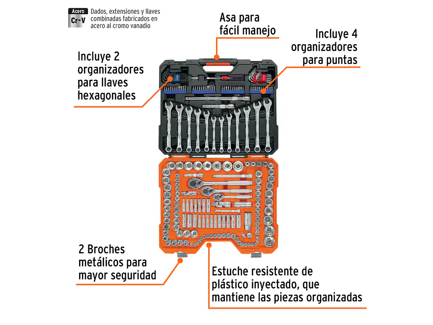 Juego de herramientas de 199 piezas Truper 12894, 1/4