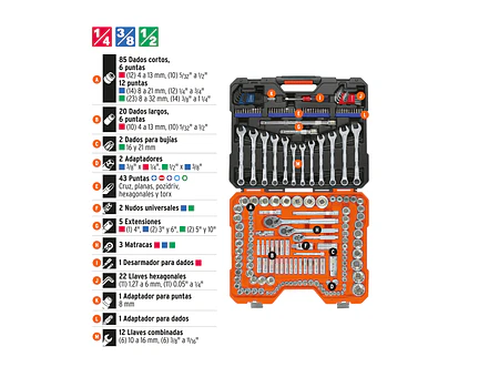 Juego de herramientas de 199 piezas Truper 12894, 1/4