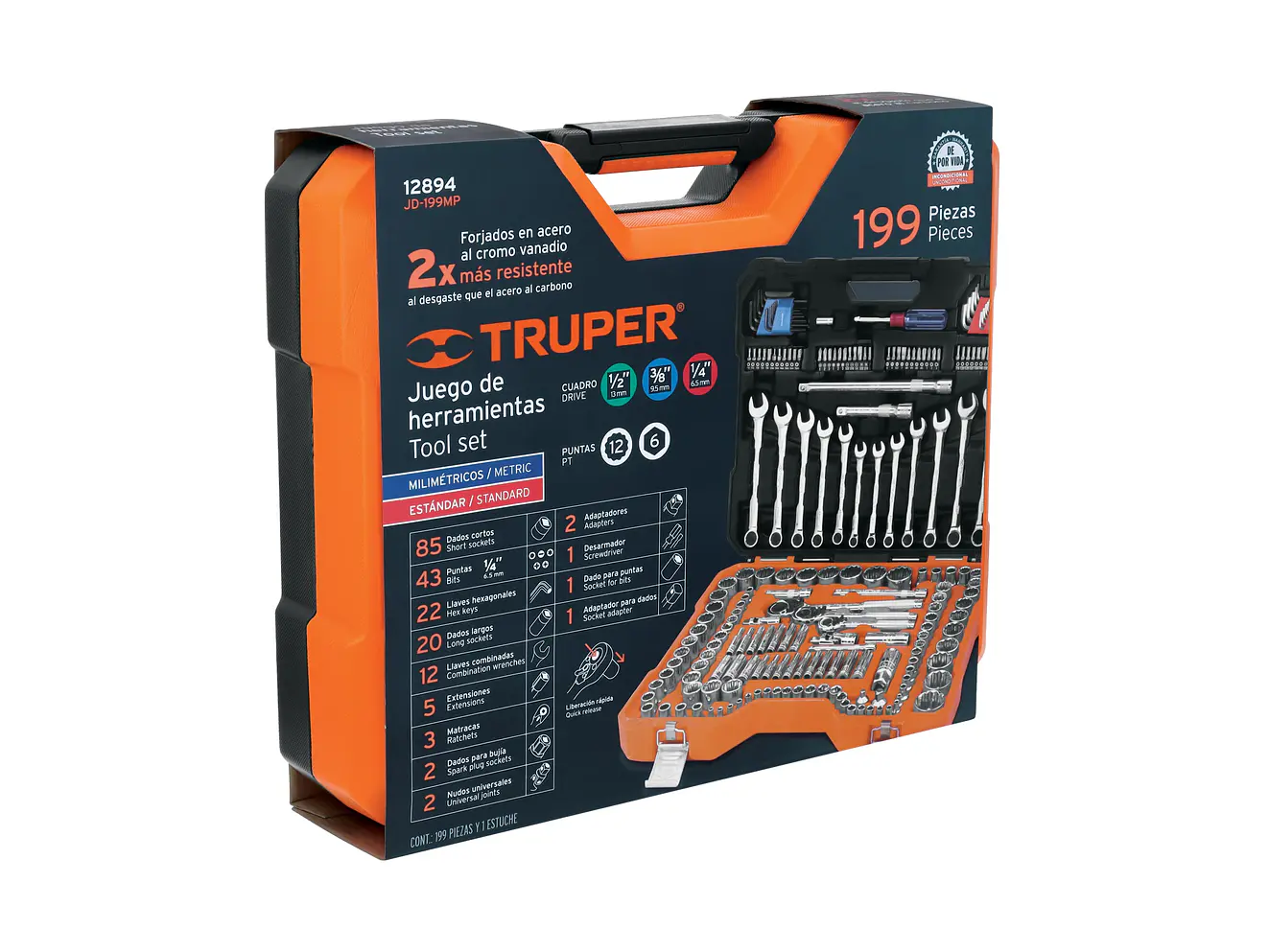 Juego de herramientas de 199 piezas Truper 12894, 1/4
