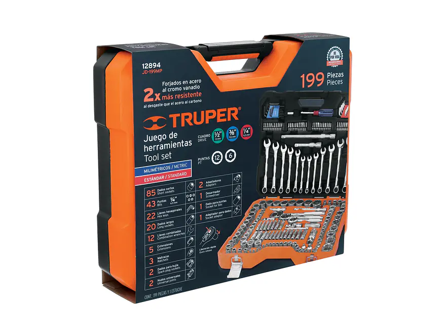 Juego de herramientas de 199 piezas Truper 12894, 1/4