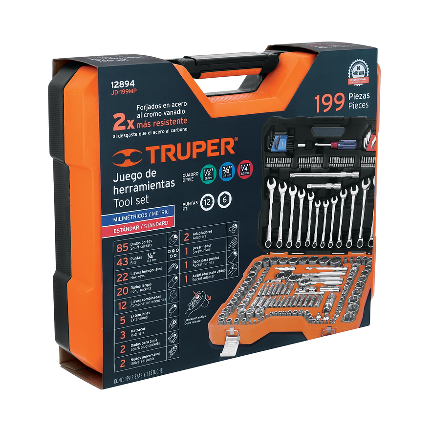 Juego de herramientas de 199 piezas Truper 12894, 1/4