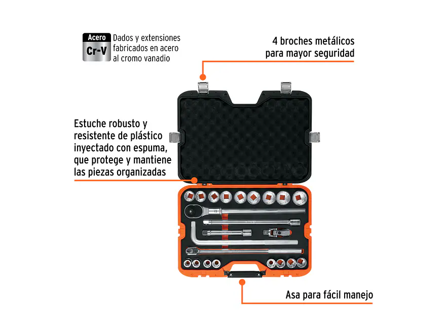 Juego de copas Truper 13970, 23 piezas, 3/4