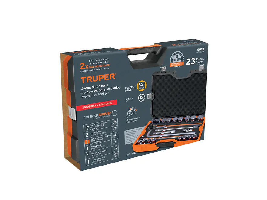 Juego de copas Truper 13970, 23 piezas, 3/4