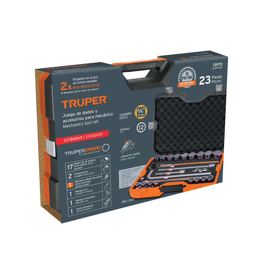 Juego de copas Truper 13970, 23 piezas, 3/4