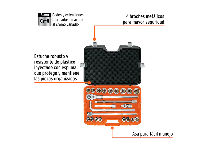 Juego de copas Truper 13874, 3/4 milimetrico 23 piezas, JD-3/4x24M - Foto 3 | aztools.co