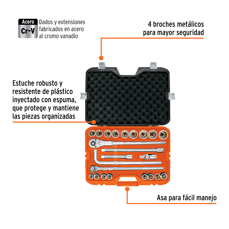 Juego de copas Truper 13874, 3/4 milimetrico 23 piezas, JD-3/4x24M - Foto 3 | aztools.co