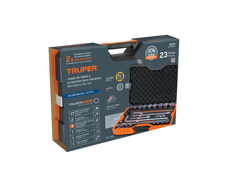 Juego de copas Truper 13874, 3/4 milimetrico 23 piezas, JD-3/4x24M - Foto 5 | aztools.co