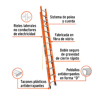 Escalera de extensión Truper 16757, tipo II, 24 peldaños, fibra de vidrio