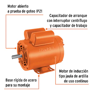 Motor Eléctrico Monofásico Truper 102305, 1 HP, Baja Velocidad