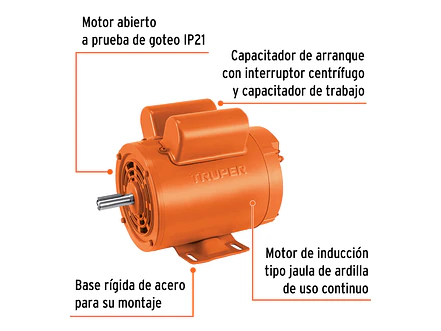 Motor Eléctrico Monofásico Truper 102305, 1 HP, Baja Velocidad - Foto 2 | aztools.co