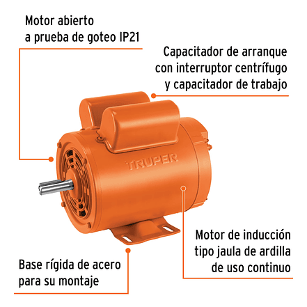 Motor Eléctrico Monofásico Truper 102305, 1 HP, Baja Velocidad 2