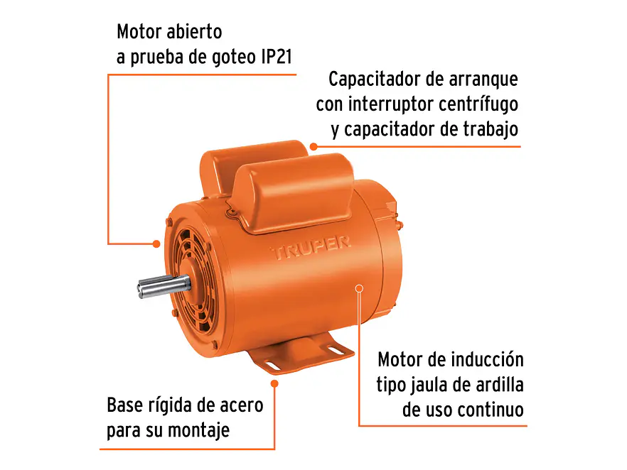 Motor Eléctrico Monofásico Truper 102305, 1 HP, Baja Velocidad - Foto 2 | aztools.co