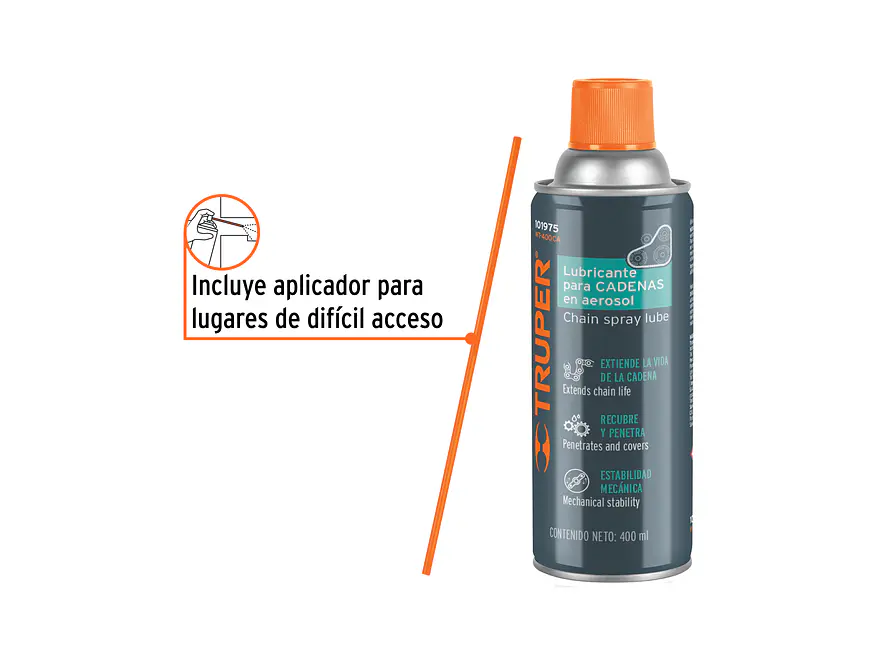 Lubricante de cadenas Truper 101975, en aerosol 400 ml  - Foto 2 | aztools.co