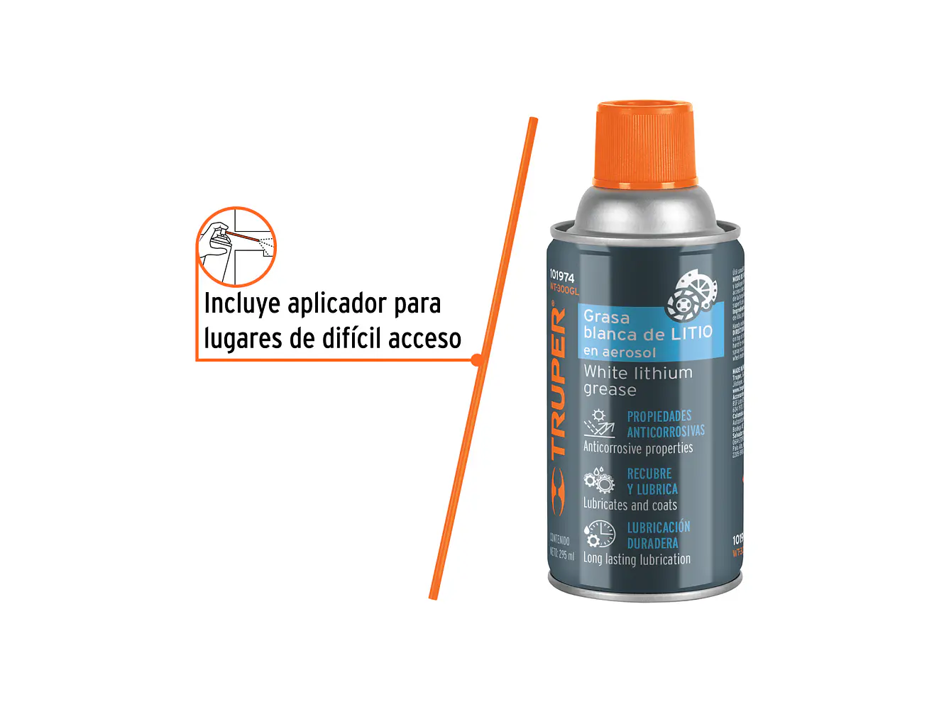 Grasa blanca de litio en aerosol Truper 101974, 295 ml  - Foto 2 | aztools.co