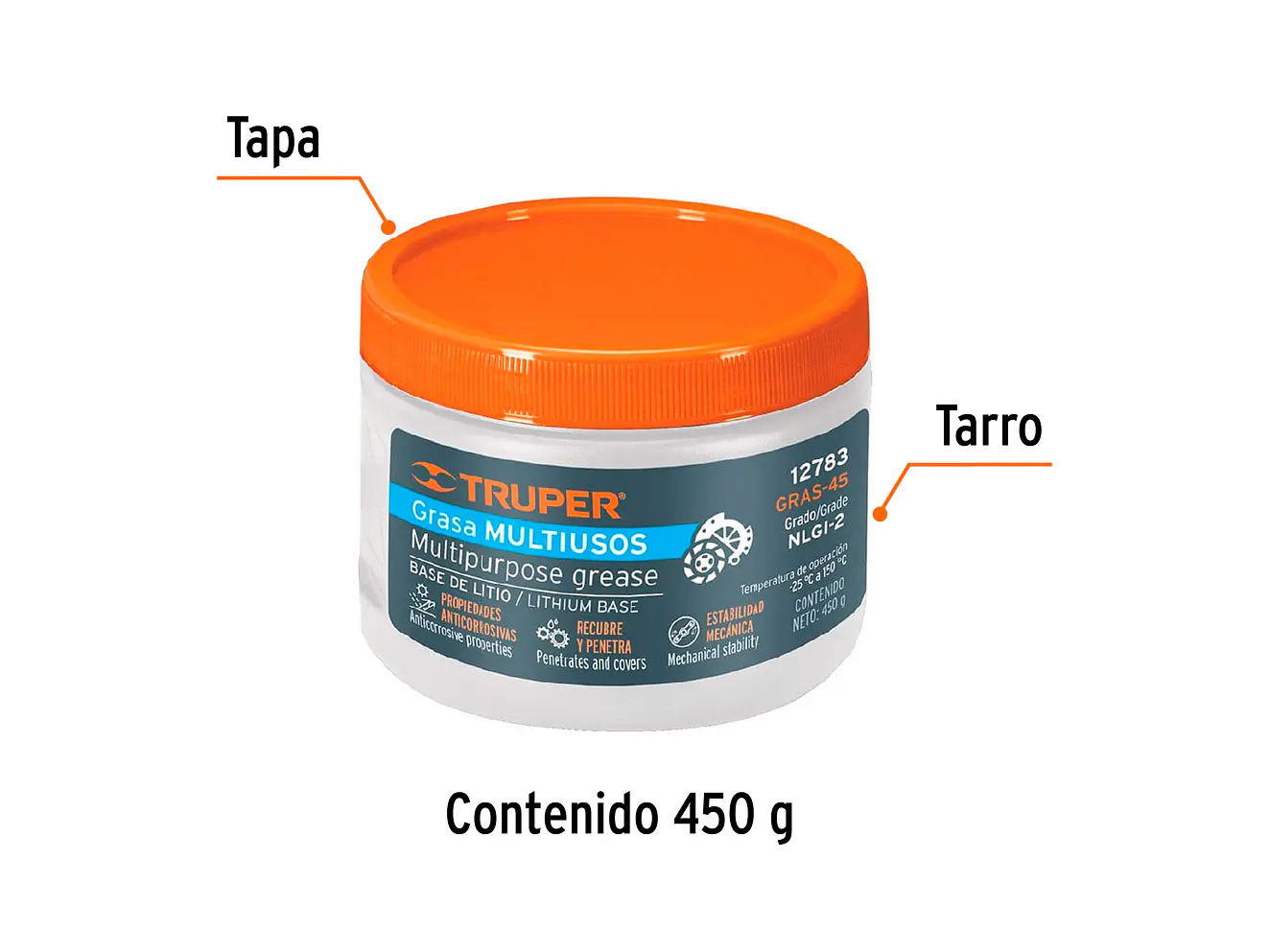 Grasa lubricante multiusos Truper 12783, 450 g  - Foto 2 | aztools.co