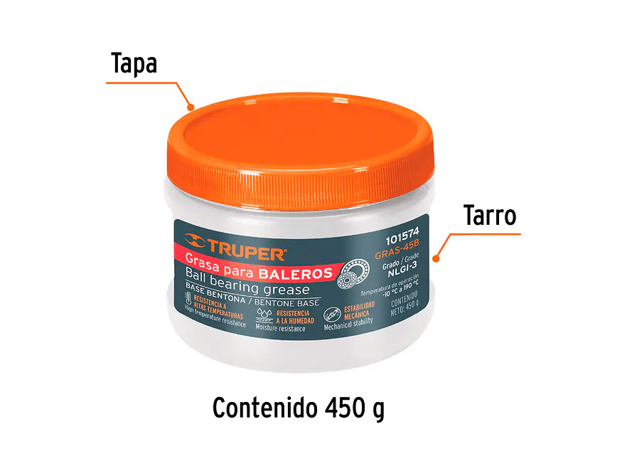 Grasa de bentona para baleros Truper 101574, 450 g  - Foto 2 | aztools.co