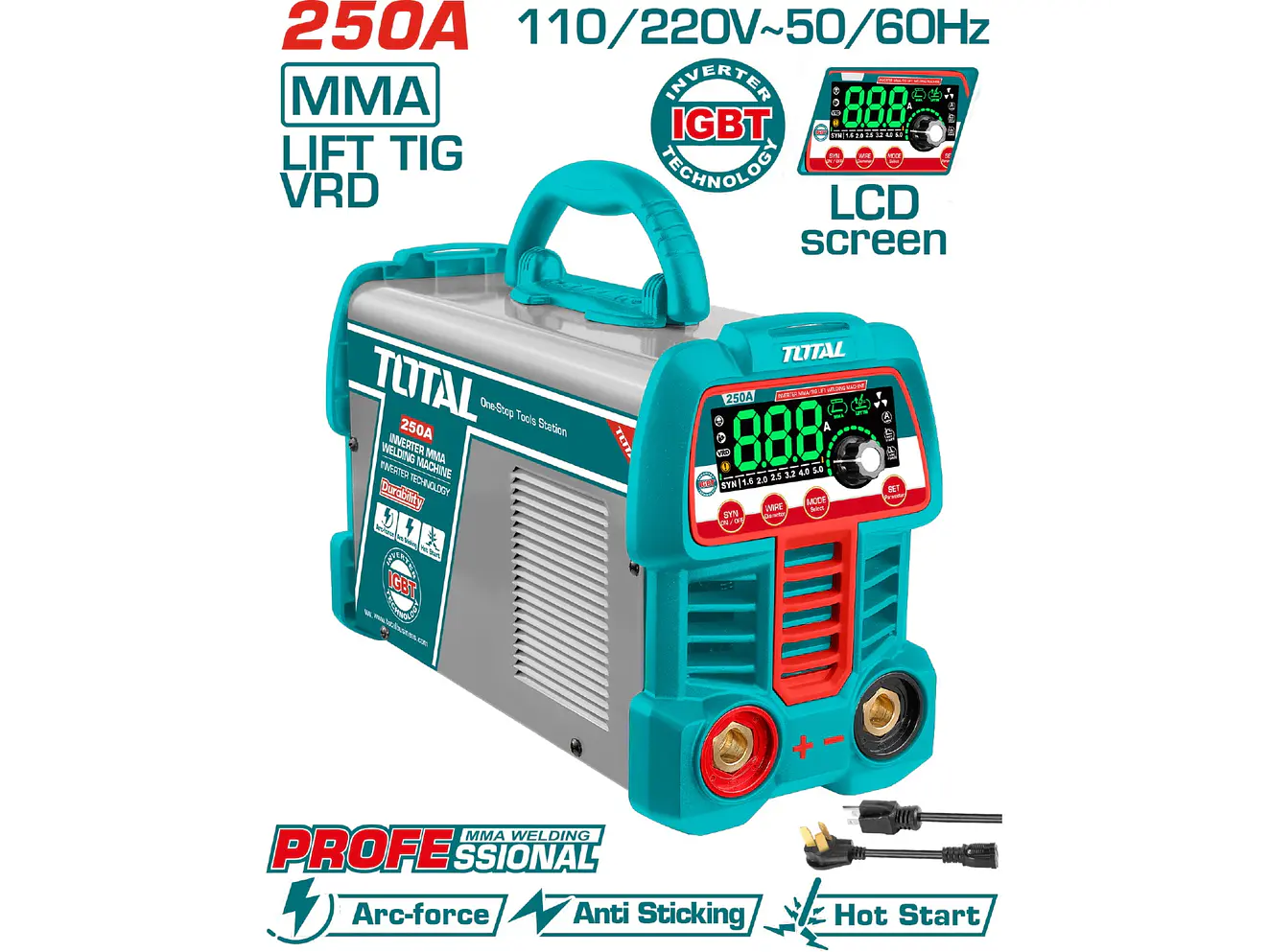 Soldador Inversor 250A TOTAL UTW225069 Industrial Bivoltaje MMA-TIG Lift - Foto 1 | aztools.co