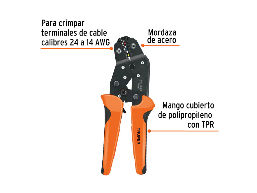 Kit de Alicate crimpadora y 500 terminales con aislamiento, Truper 103328 - Foto 2 | aztools.co