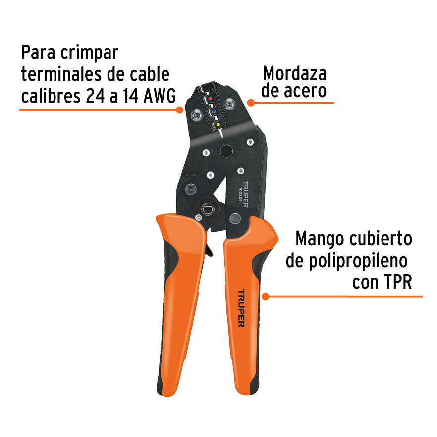 Kit de Alicate crimpadora y 500 terminales con aislamiento, Truper 103328 - Foto 2 | aztools.co