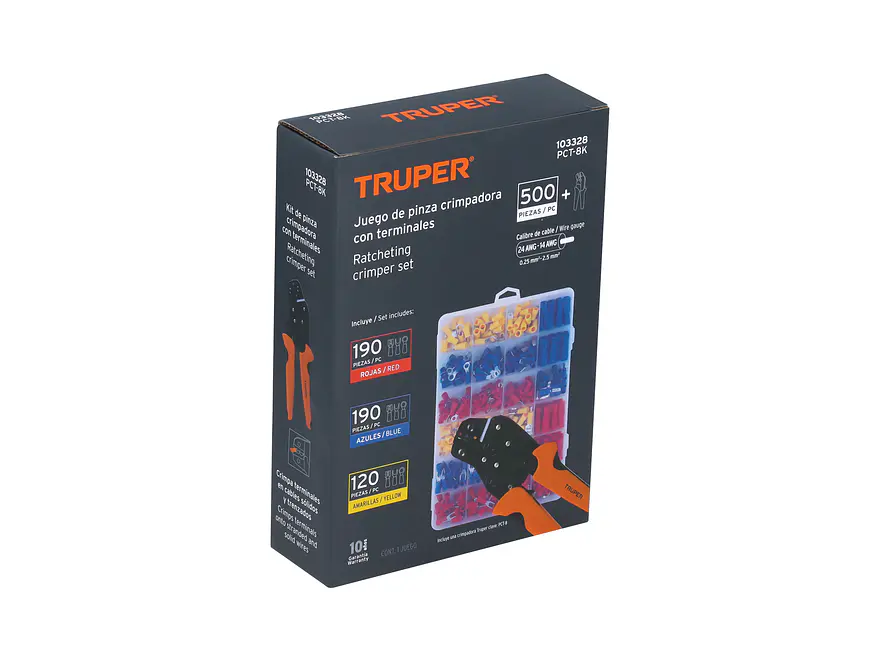 Kit de Alicate crimpadora y 500 terminales con aislamiento, Truper 103328 - Foto 5 | aztools.co